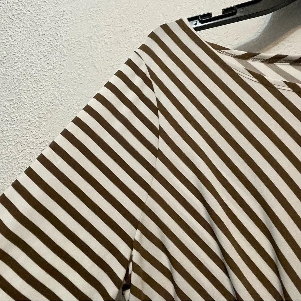 Chico’s 3 US XL Top Shirt Brown Striped 3/4 Sleeve Round Neck Stretch Women’s - Picture 5 of 8